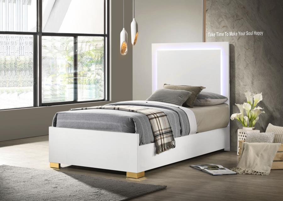 Marceline Wood Twin LED Panel Bed White view 2
