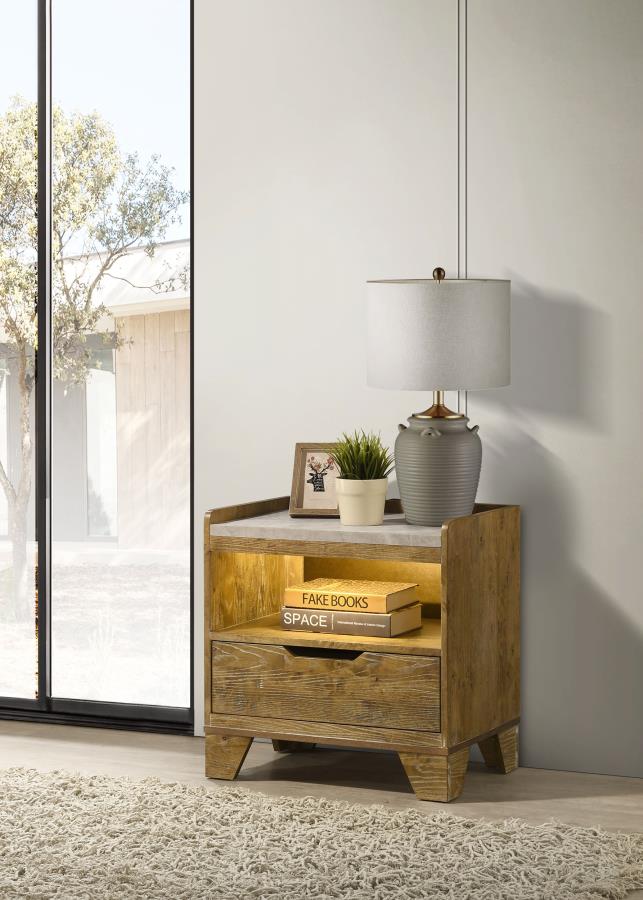 Henderson 1-drawer LED Nightstand Bedside Table Medium Oak view 2