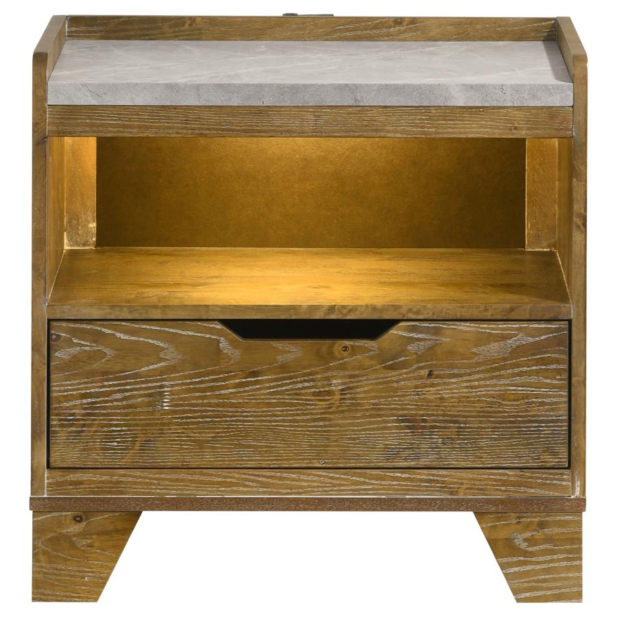 Henderson 1-drawer LED Nightstand Bedside Table Medium Oak view 3