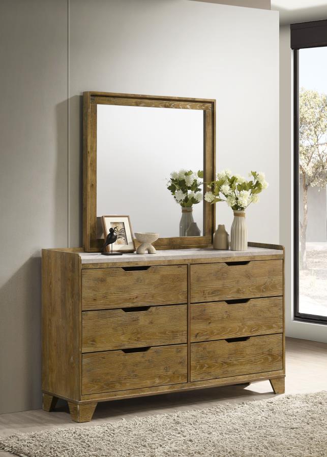 Henderson 6-drawer Bedroom Dresser with Mirror Medium Oak view 2