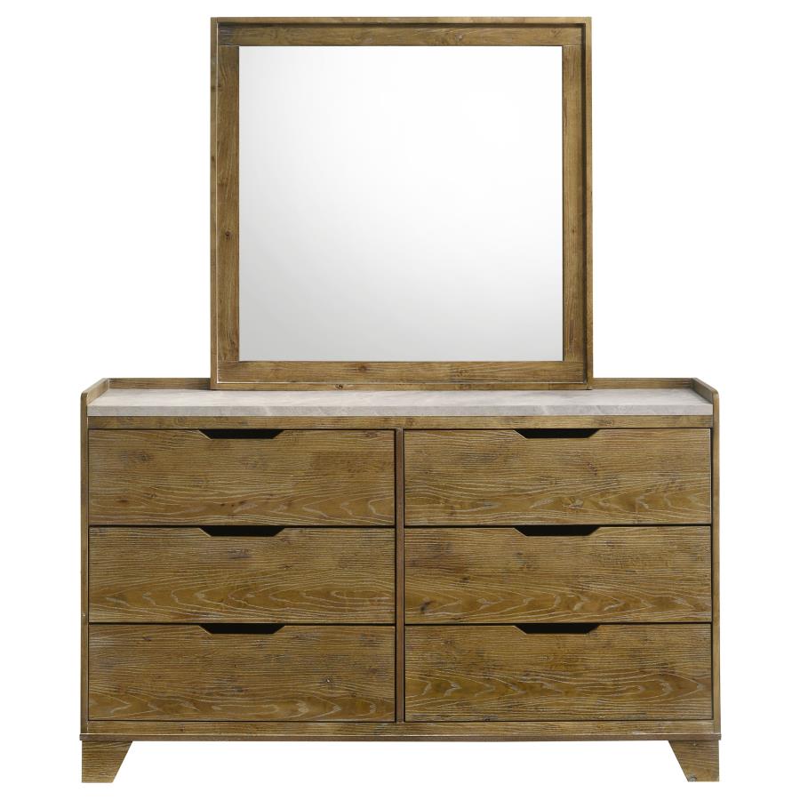 Henderson 6-drawer Bedroom Dresser with Mirror Medium Oak view 3
