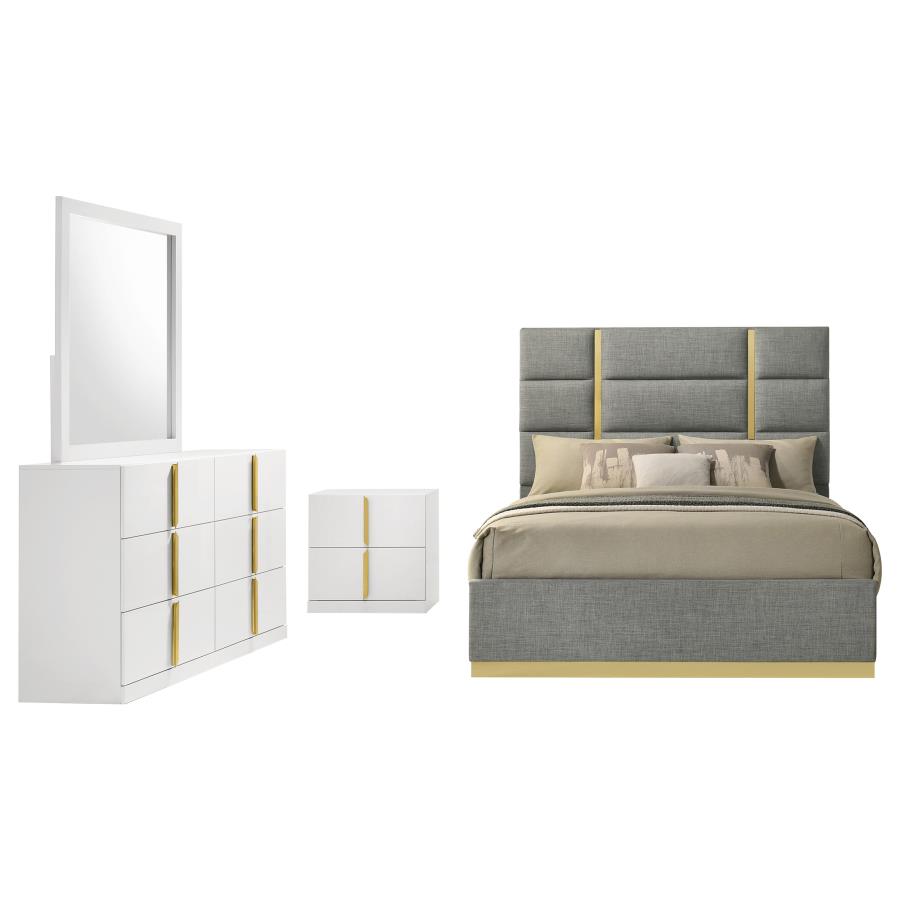 Ines 4-piece Eastern King Bedroom Set Grey and White High Gloss view 2