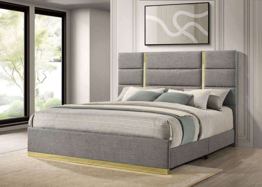 Ines 56-inch Fabric Upholstered Eastern King Panel Bed Grey view 2