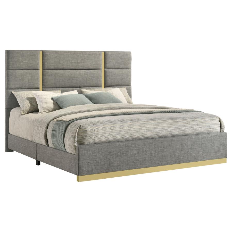 Ines 56-inch Fabric Upholstered Eastern King Panel Bed Grey view 3