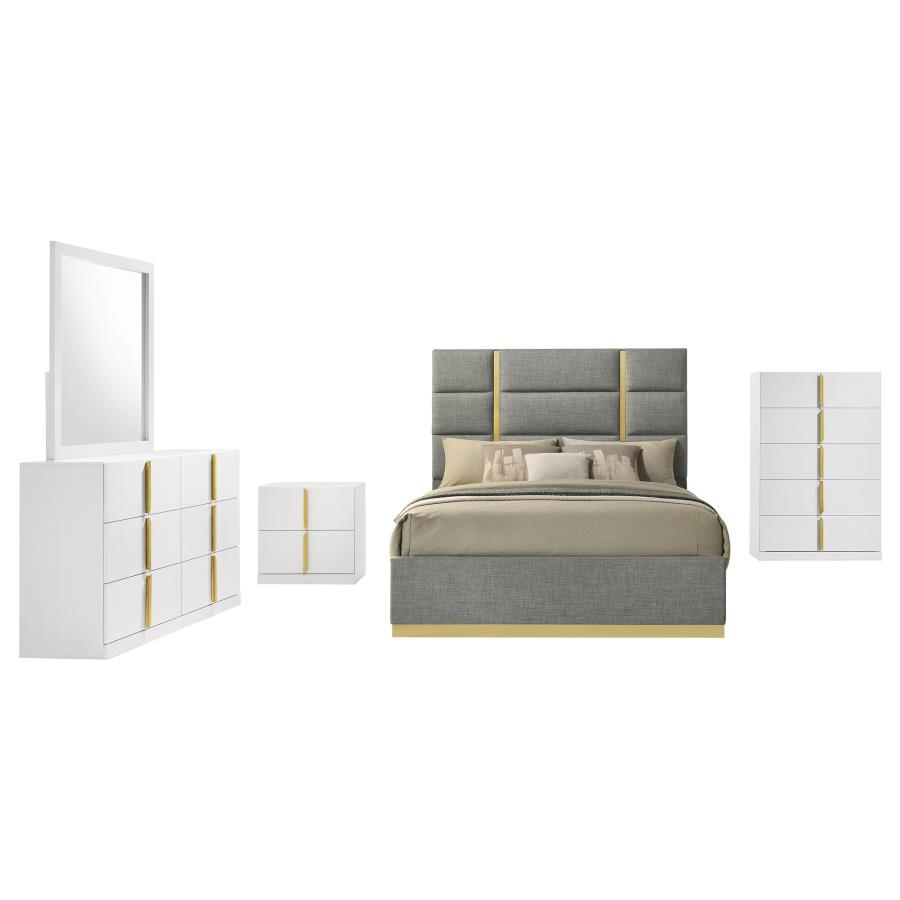 Ines 5-piece Queen Bedroom Set Grey and White High Gloss view 2