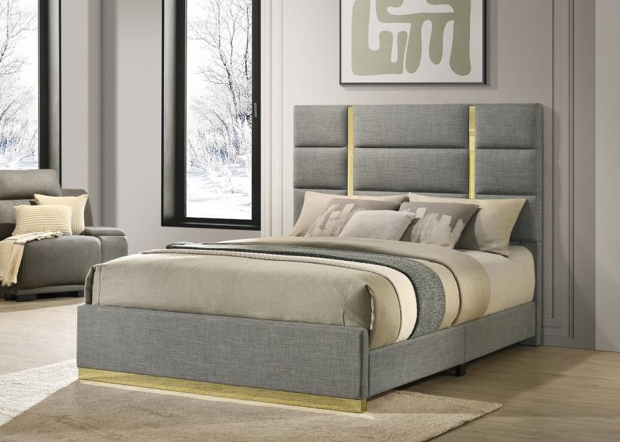 Ines 56-inch Fabric Upholstered Queen Panel Bed Grey view 2