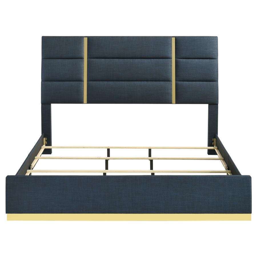 Ines 56-inch Fabric Upholstered Eastern King Panel Bed Navy view 4