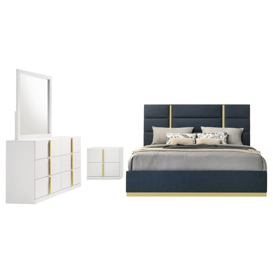Ines 4-piece Queen Bedroom Set Navy and White High Gloss view 2