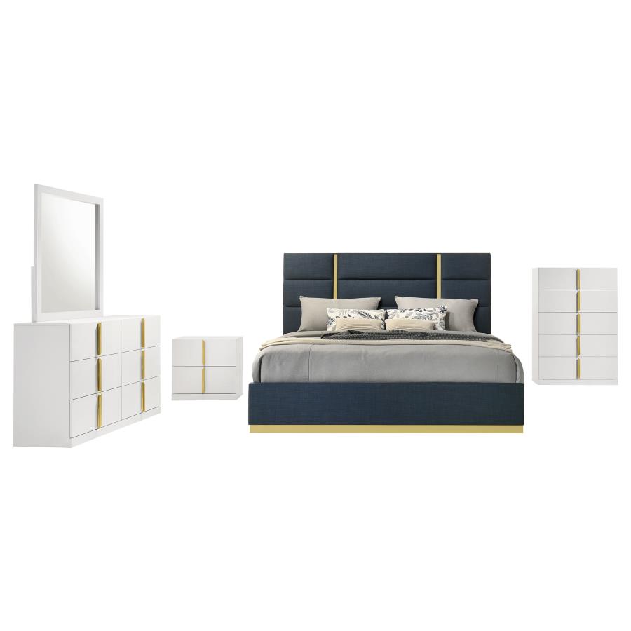 Ines 5-piece Queen Bedroom Set Navy and White High Gloss view 2