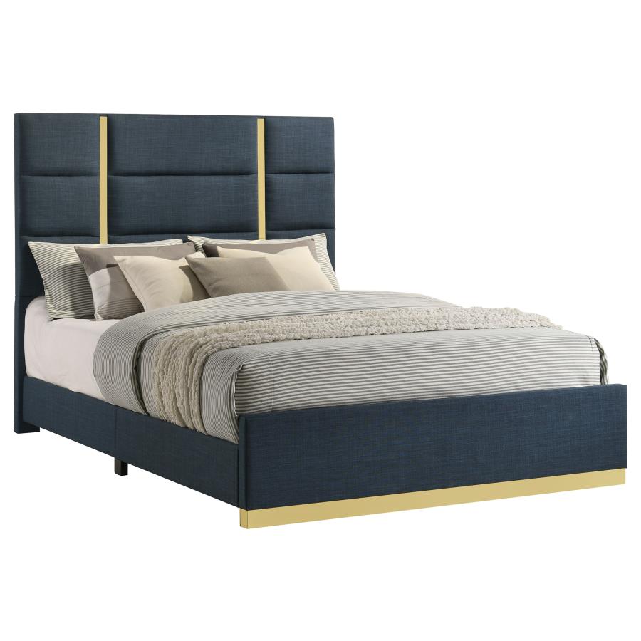 Ines 56-inch Fabric Upholstered Queen Panel Bed Navy view 3