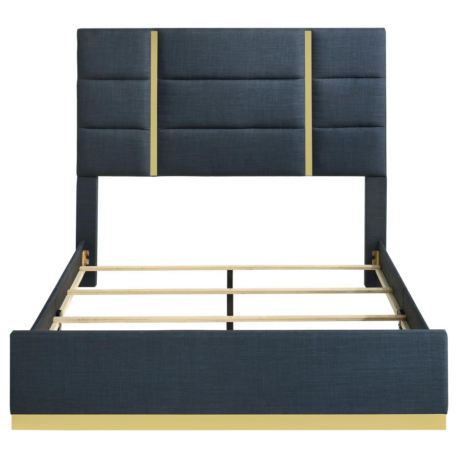 Ines 56-inch Fabric Upholstered Queen Panel Bed Navy view 4