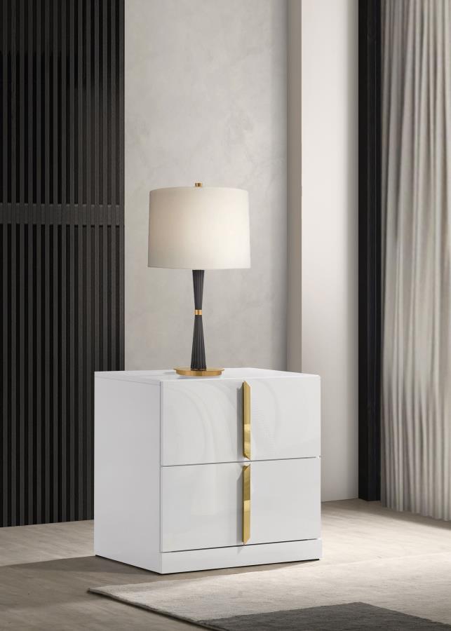 Ines 2-drawer Nightstand Bedside Table White High Gloss view 2