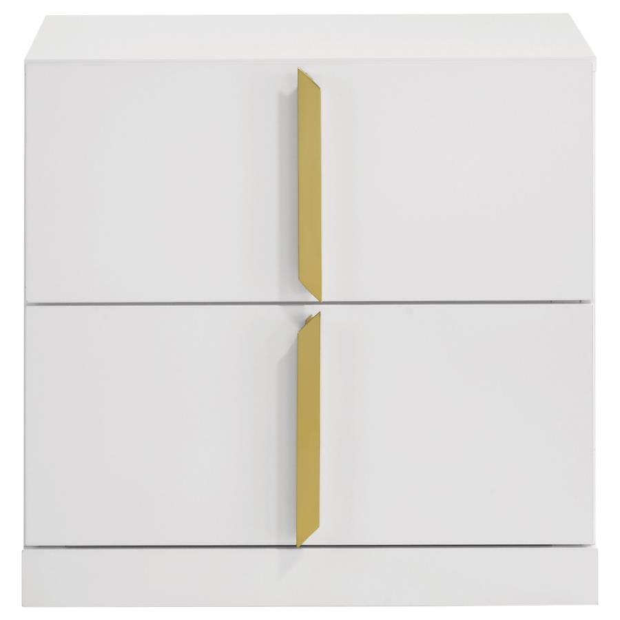 Ines 2-drawer Nightstand Bedside Table White High Gloss view 3