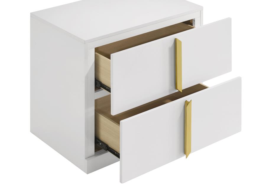 Ines 2-drawer Nightstand Bedside Table White High Gloss view 7