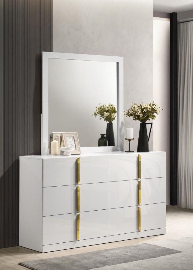 Ines 6-drawer Bedroom Dresser with Mirror White High Gloss view 2
