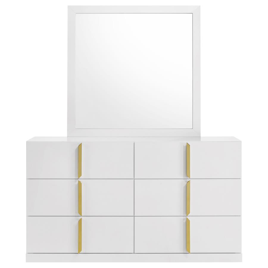 Ines 6-drawer Bedroom Dresser with Mirror White High Gloss view 3