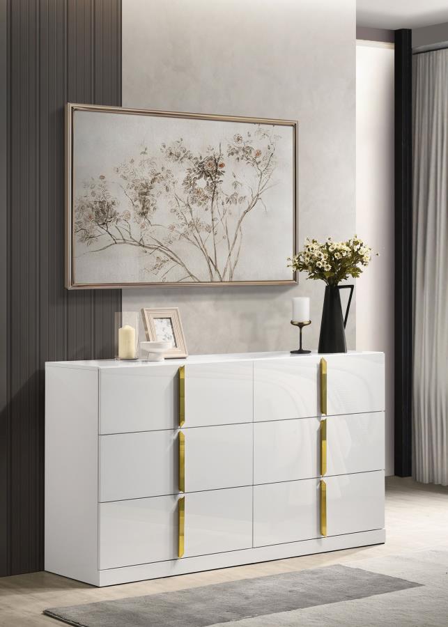 Ines 6-drawer Bedroom Dresser Cabinet White High Gloss view 2