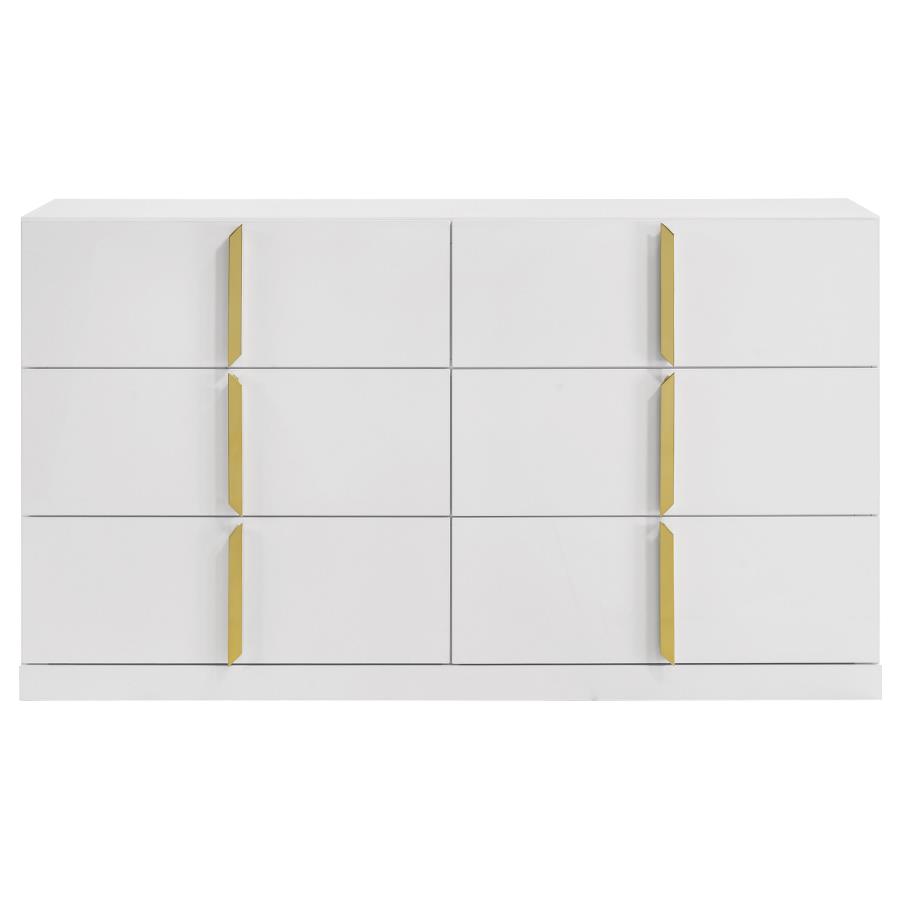 Ines 6-drawer Bedroom Dresser Cabinet White High Gloss view 3