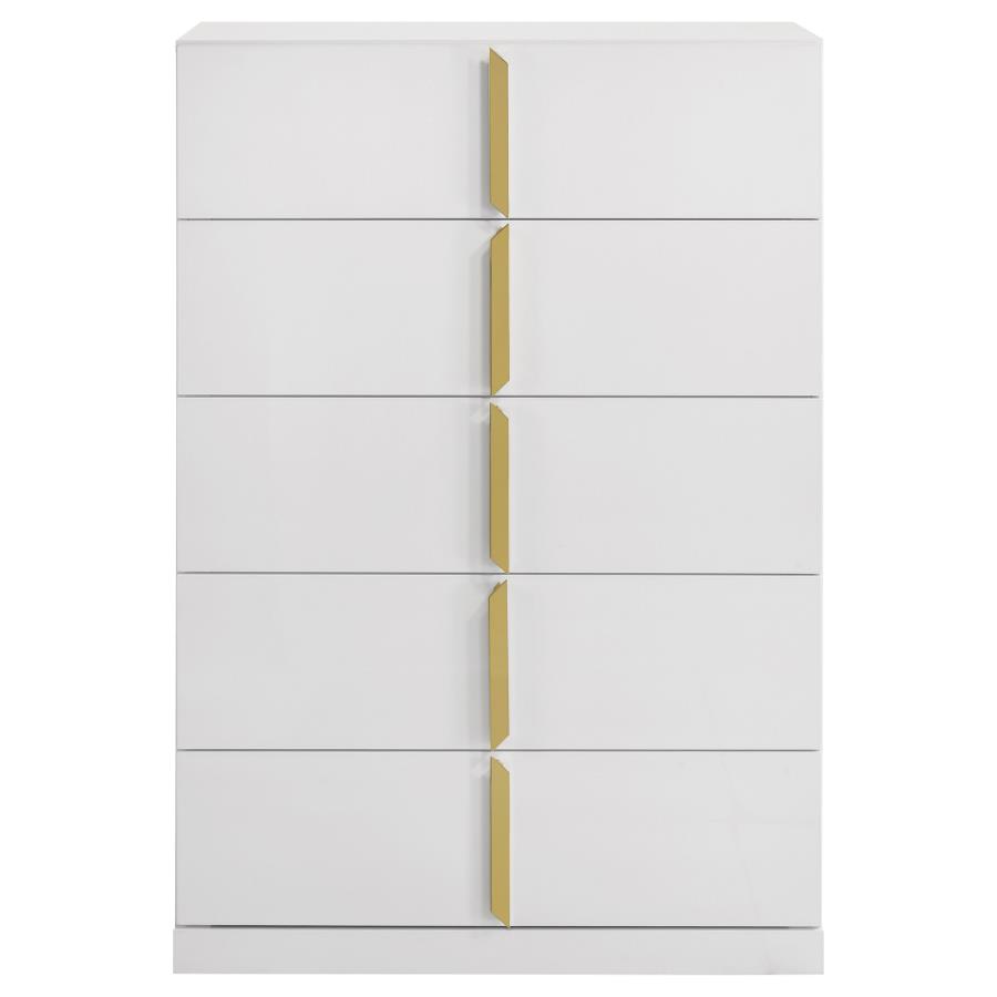 Ines 5-drawer Bedroom Chest of Drawers White High Gloss view 3