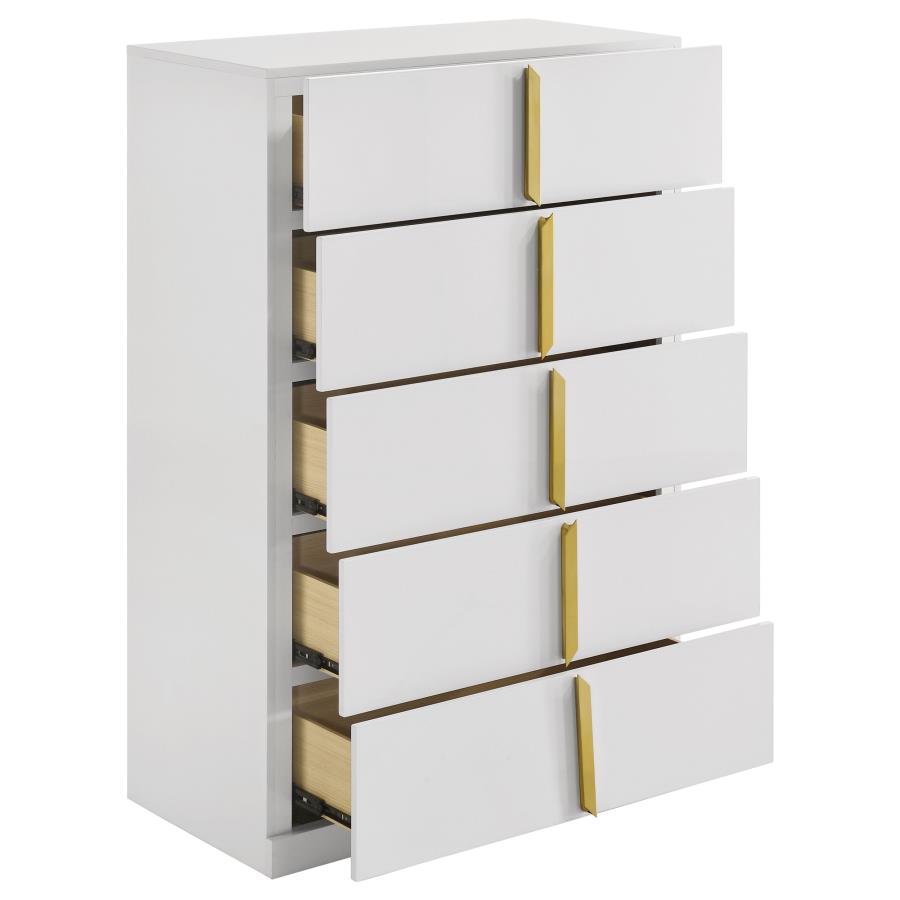 Ines 5-drawer Bedroom Chest of Drawers White High Gloss view 7