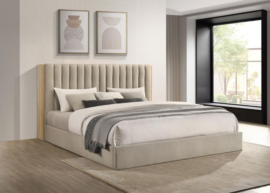 Arielle Eastern King Bookcase Panel Storage Bed Light Oak view 2