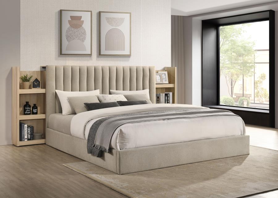 Arielle Eastern King Bookcase Panel Storage Bed Light Oak view 3