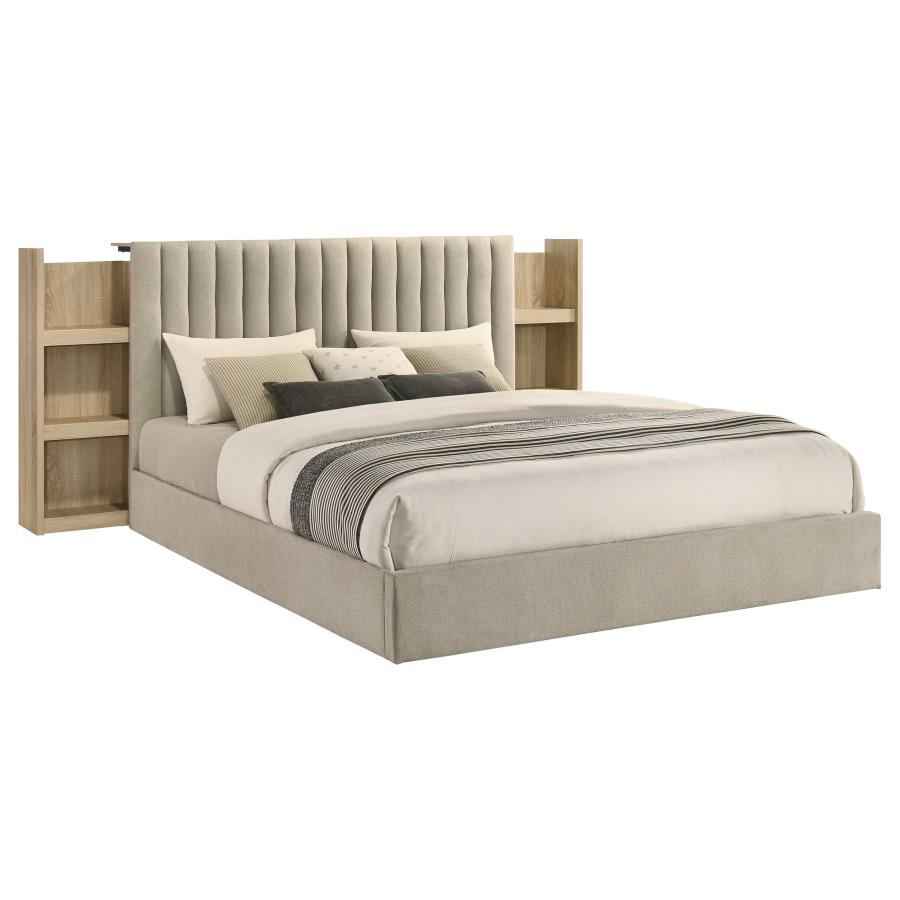 Arielle Eastern King Bookcase Panel Storage Bed Light Oak view 5