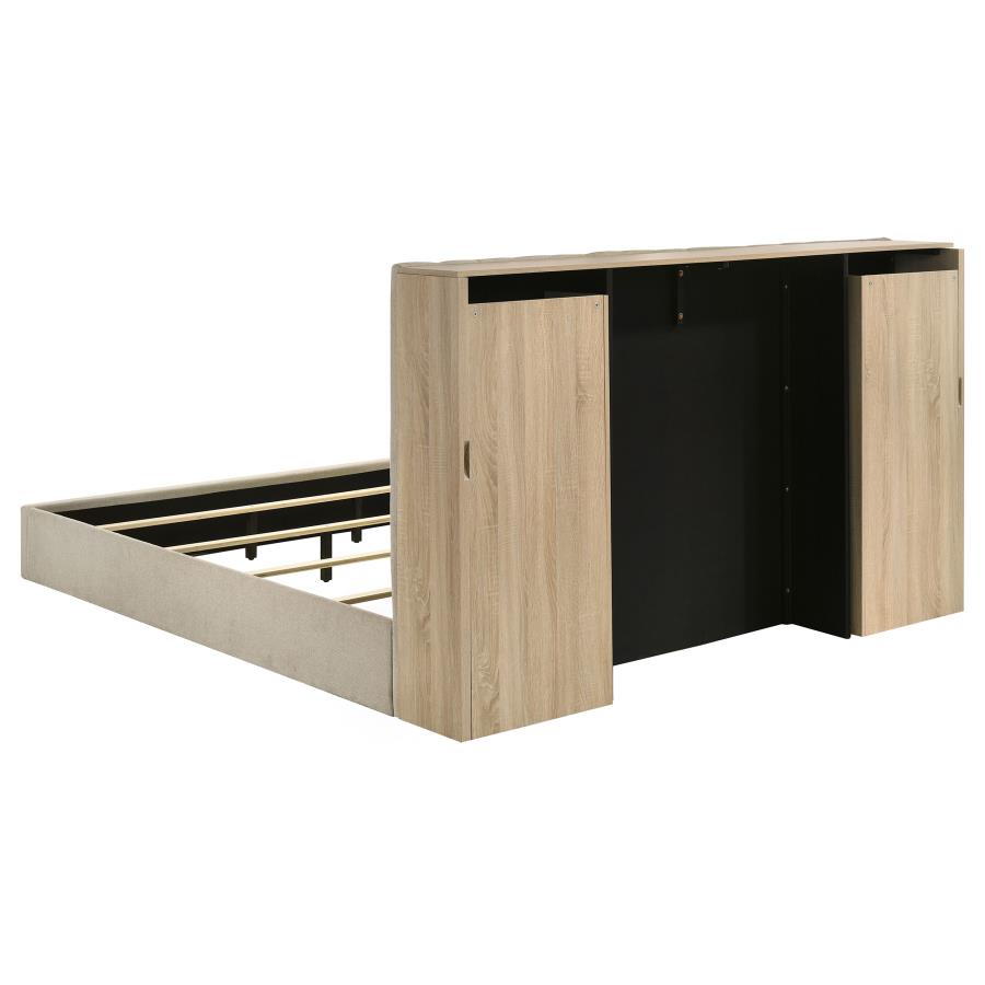 Arielle Eastern King Bookcase Panel Storage Bed Light Oak view 7