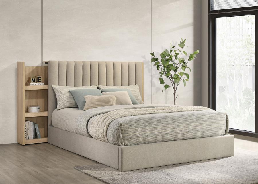 Arielle Queen Bookcase Panel Storage Bed Light Oak view 2