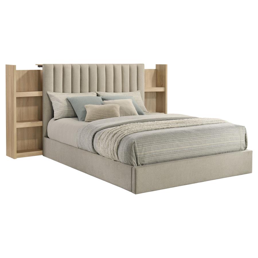 Arielle Queen Bookcase Panel Storage Bed Light Oak view 3