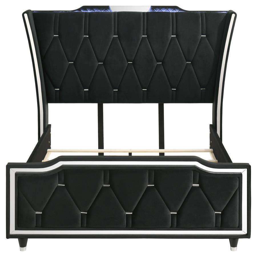Lorient Queen LED Upholstered Wingback Bed Black view 4