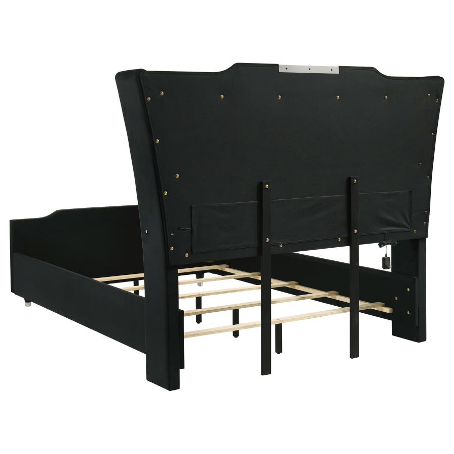Lorient Queen LED Upholstered Wingback Bed Black view 5