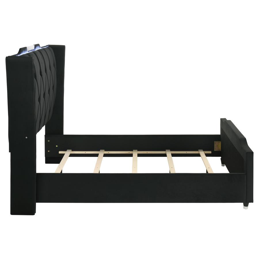 Lorient Queen LED Upholstered Wingback Bed Black view 6