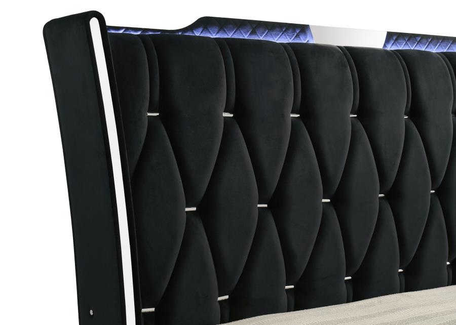 Lorient Queen LED Upholstered Wingback Bed Black view 7