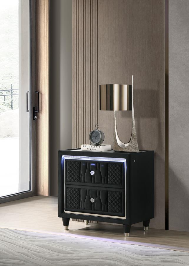 Lorient 2-drawer LED Nightstand with USB Black view 2