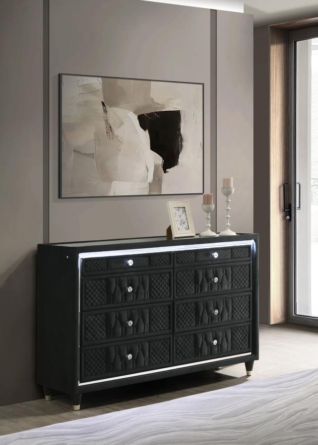 Lorient 8-drawer LED Bedroom Dresser Cabinet Black view 2