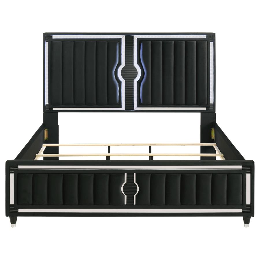Ravenne Velvet Upholstered Eastern King LED Panel Bed Black view 4