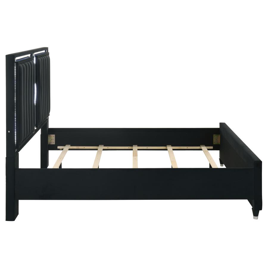 Ravenne Velvet Upholstered Eastern King LED Panel Bed Black view 6