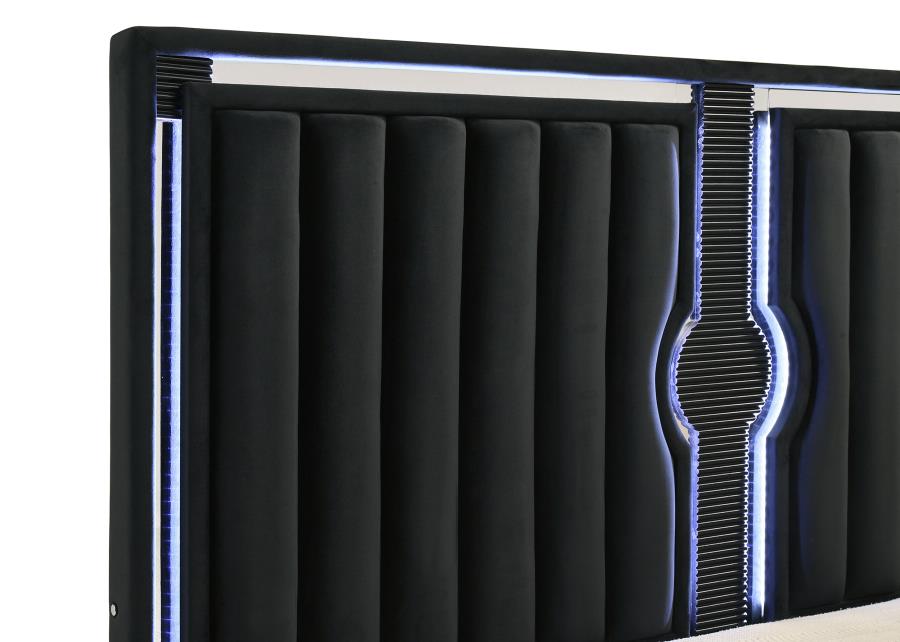Ravenne Velvet Upholstered Eastern King LED Panel Bed Black view 7