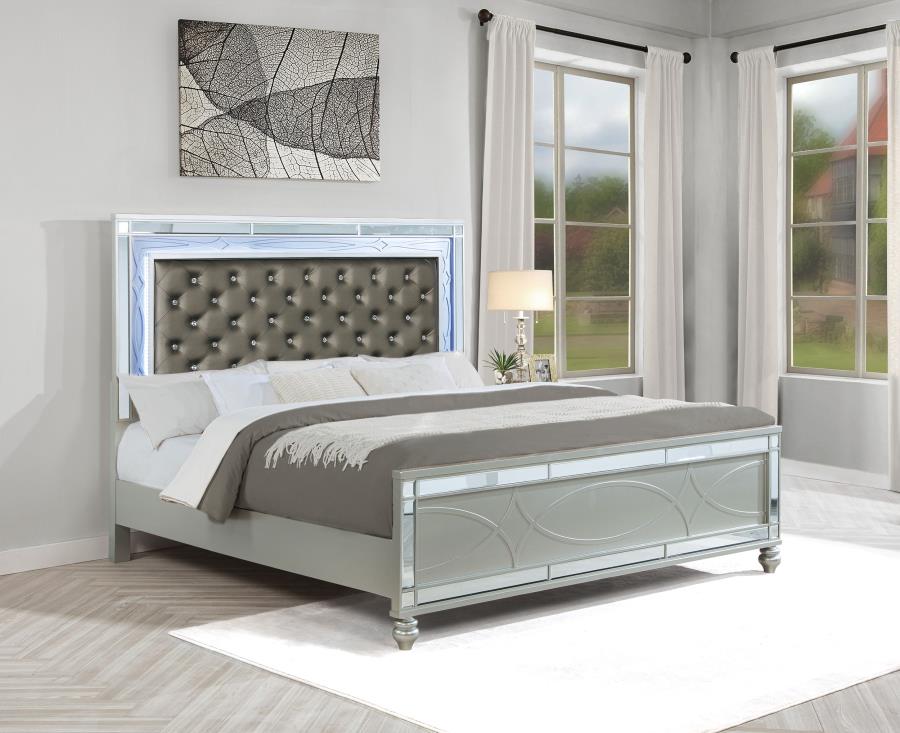 Gunnison Wood Eastern King LED Panel Bed Silver Metallic view 2