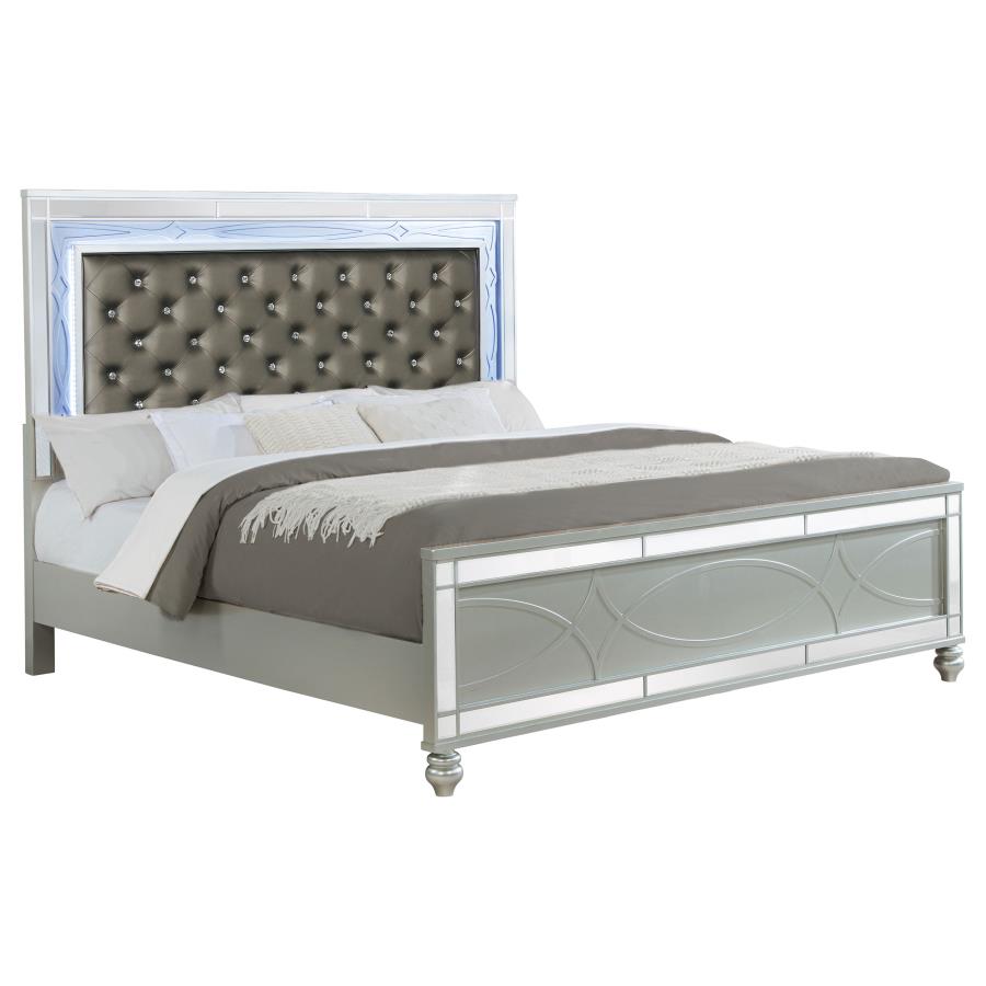 Gunnison Wood Eastern King LED Panel Bed Silver Metallic view 3