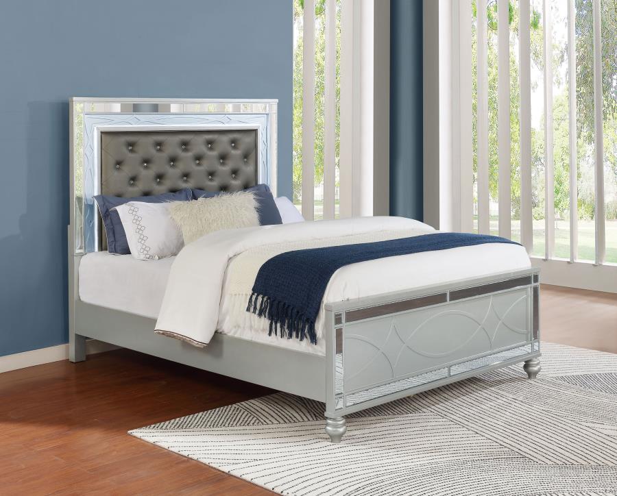 Gunnison Wood Queen LED Panel Bed Silver Metallic view 2