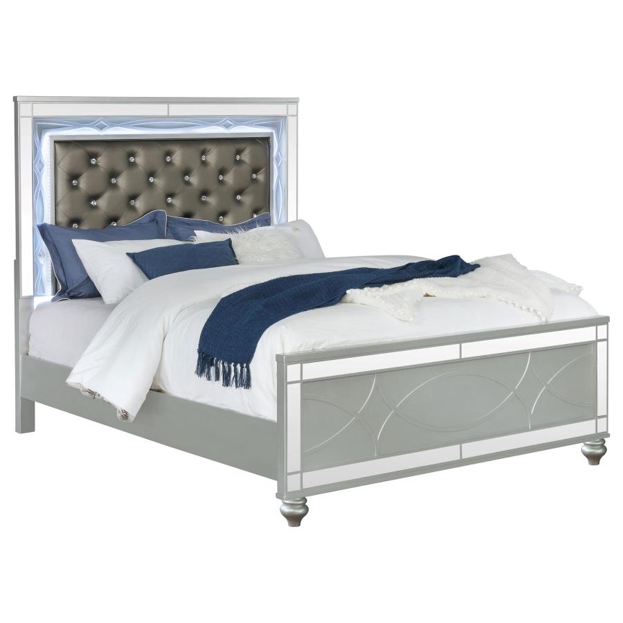 Gunnison Wood Queen LED Panel Bed Silver Metallic view 3