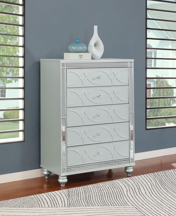 Gunnison 5-drawer Bedroom Chest Silver Metallic view 2