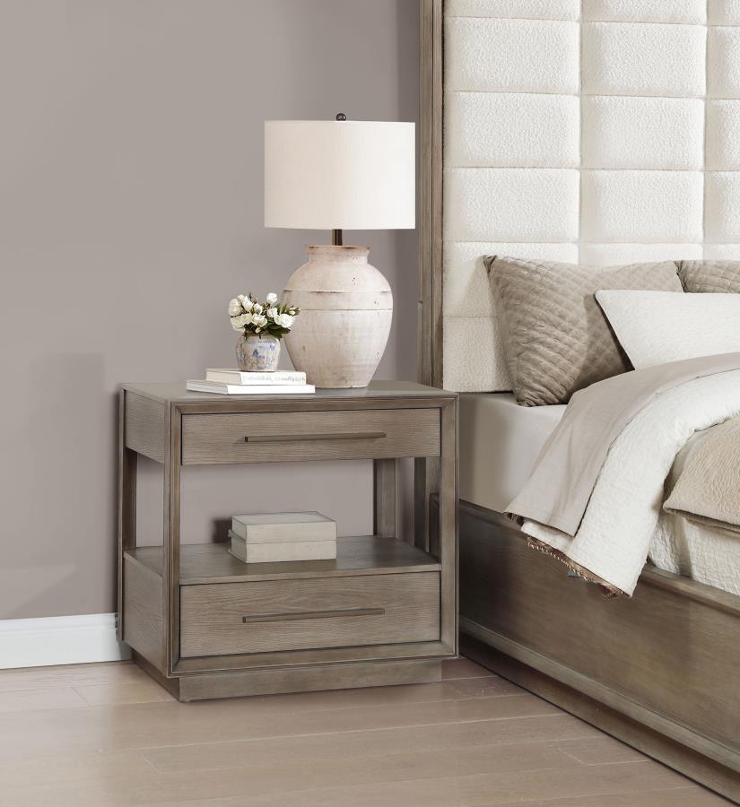 Durango 2-drawer Nightstand Bedside Table Taupe Oak view 2