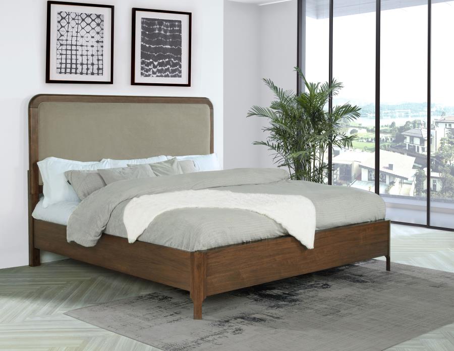 Maderia 57-inch Upholstered Eastern King Panel Bed Walnut view 2