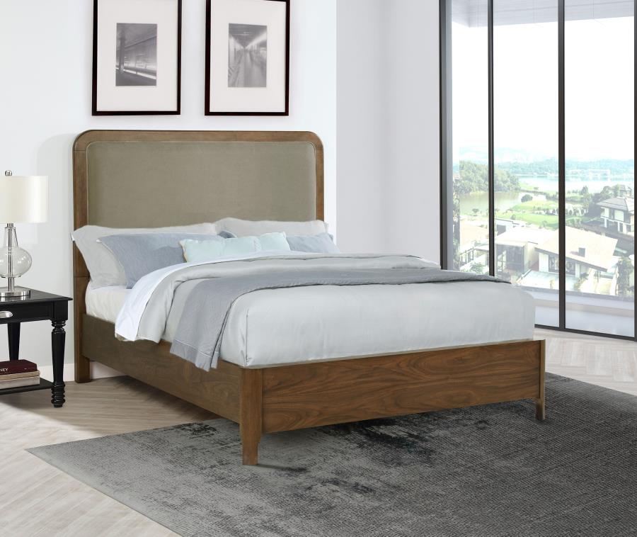 Maderia 57-inch Upholstered Queen Panel Bed Walnut view 2