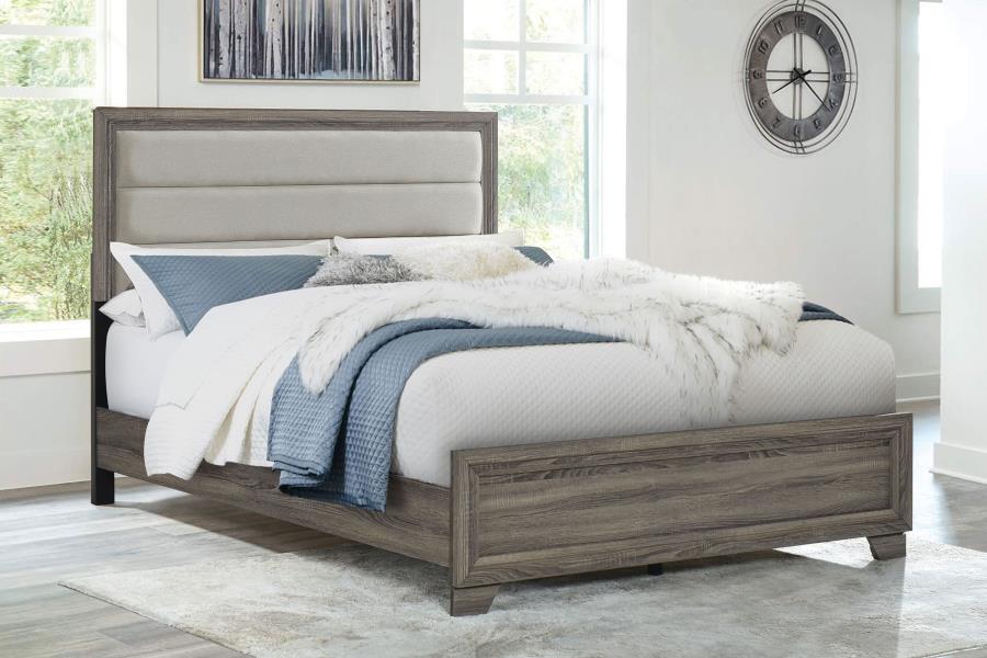 Wright 52-inch Upholstered Eastern King Bed Brown Oak view 2