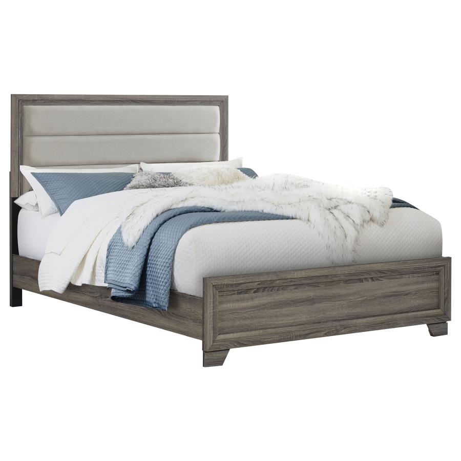 Wright 52-inch Upholstered Eastern King Bed Brown Oak view 3