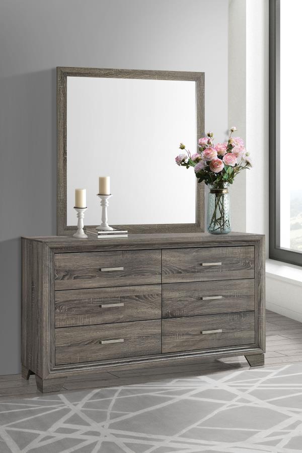Wright 6-drawer Dresser and Mirror Brown Oak view 2